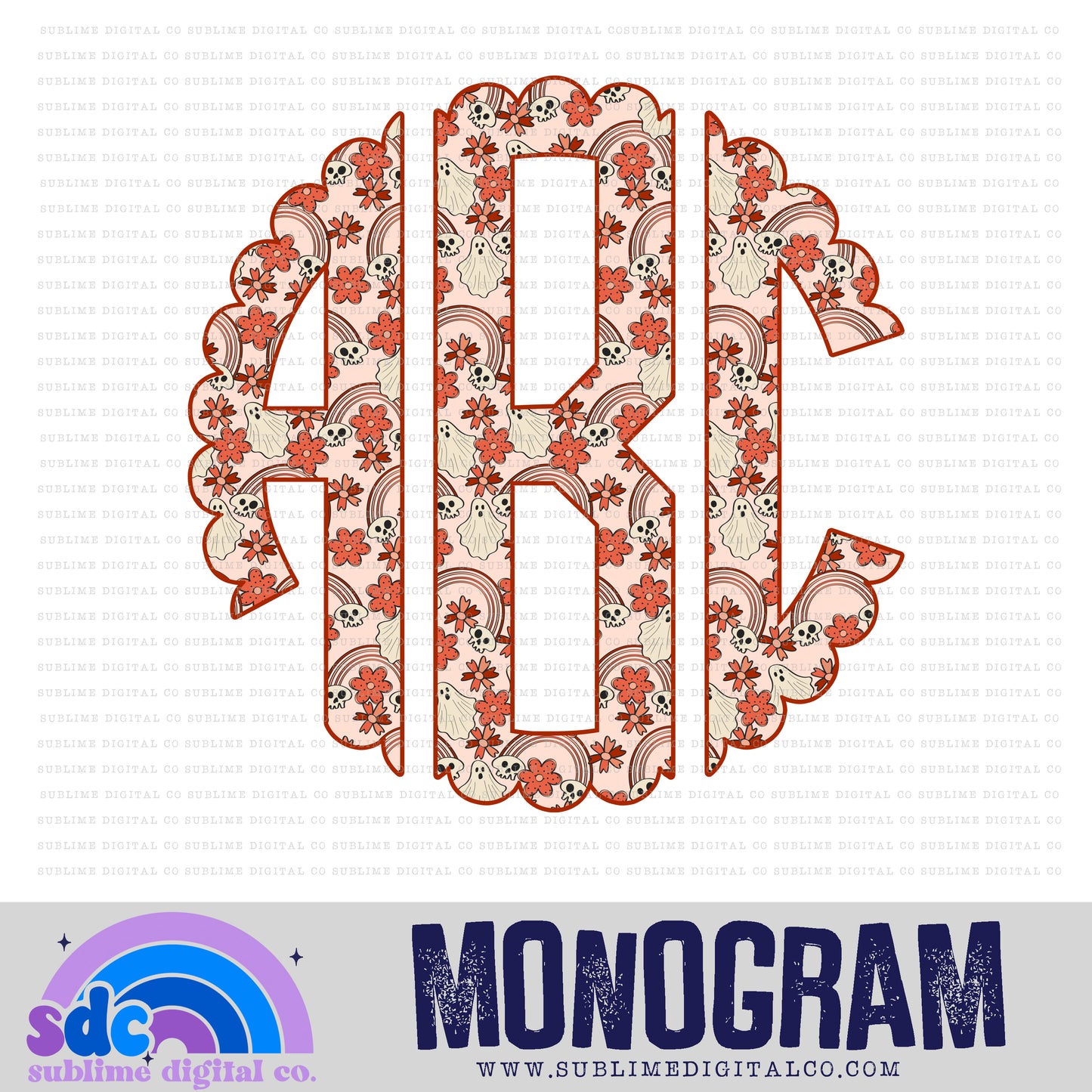 Floral Rainbow Skull & Ghosts Monogram | 26 PNG Files | Digital Download