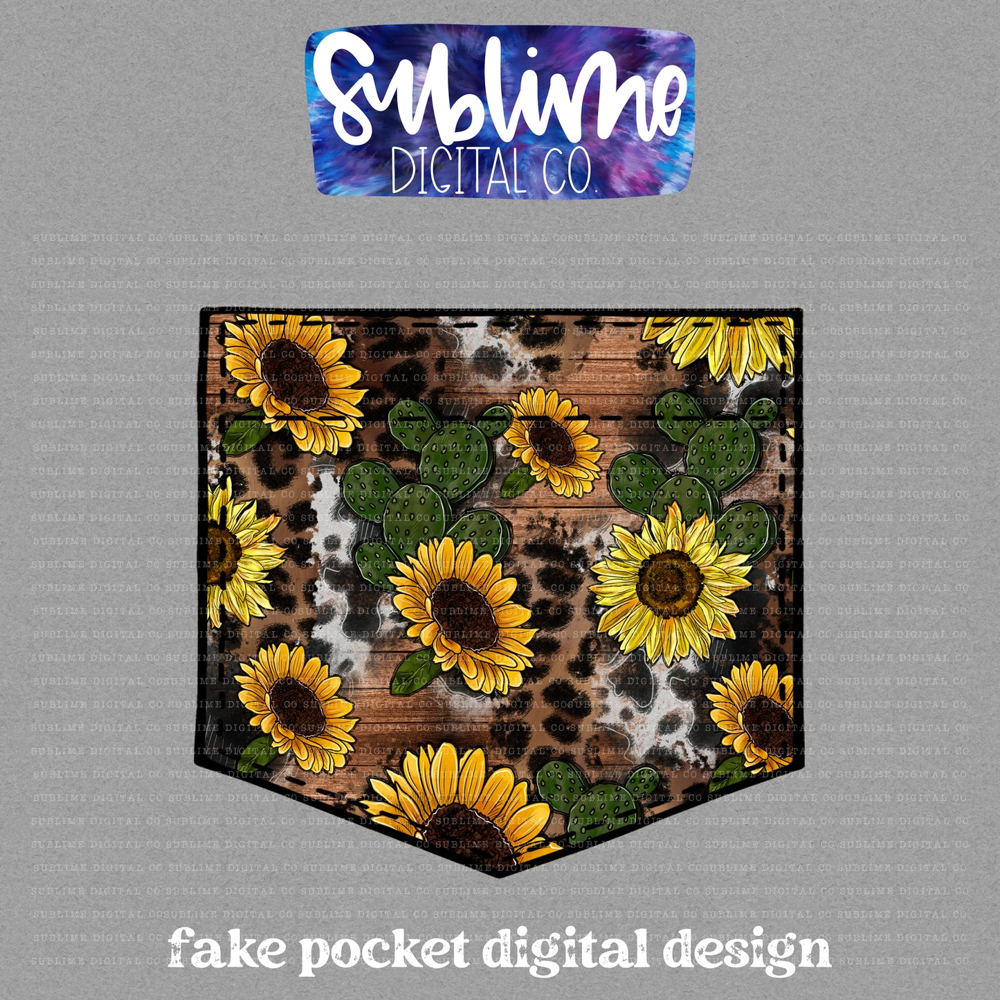 Western Sunflower Cactus • Fake Pocket • Instant Download • Sublimation Design