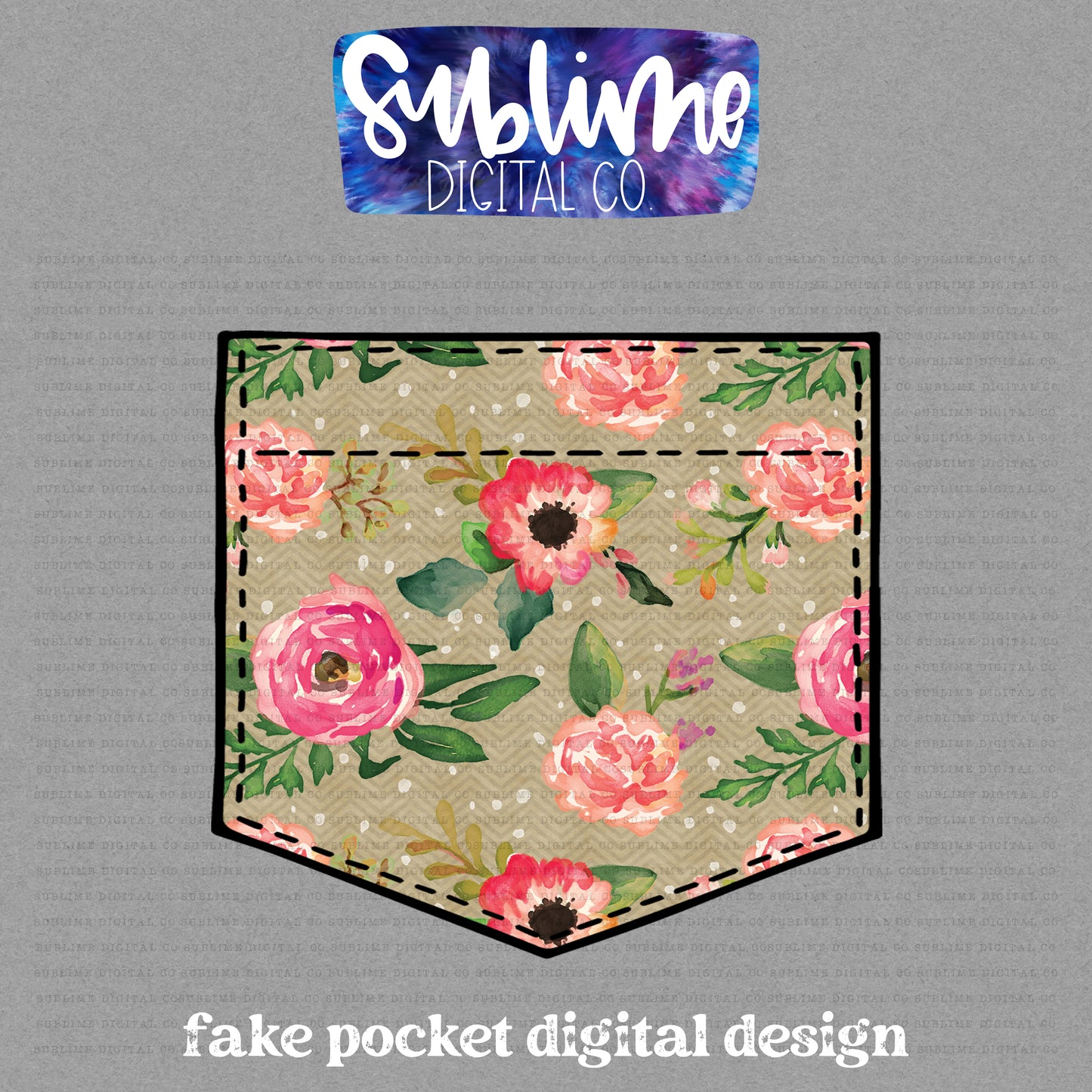 Pink Floral • Fake Pocket • Instant Download • Sublimation Design