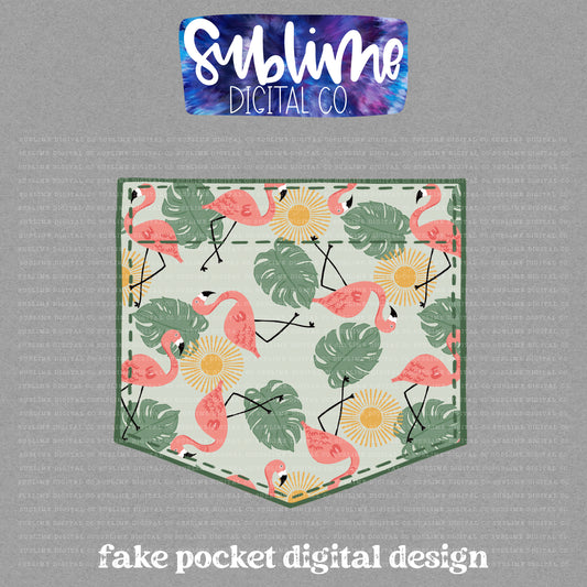 Monstera Flamingo • Fake Pocket • Instant Download • Sublimation Design