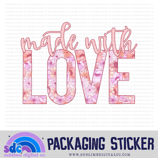 Made with Love - Pink Lavender Floral | Print + Cut | Small Business Stickers | Digital Download | PNG File