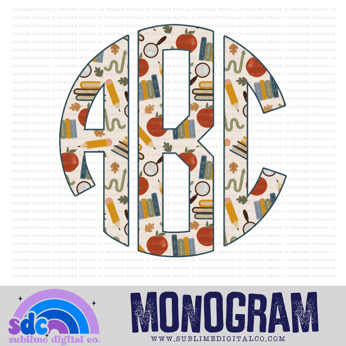 Bookworm Monogram | 26 PNG Files | Digital Download