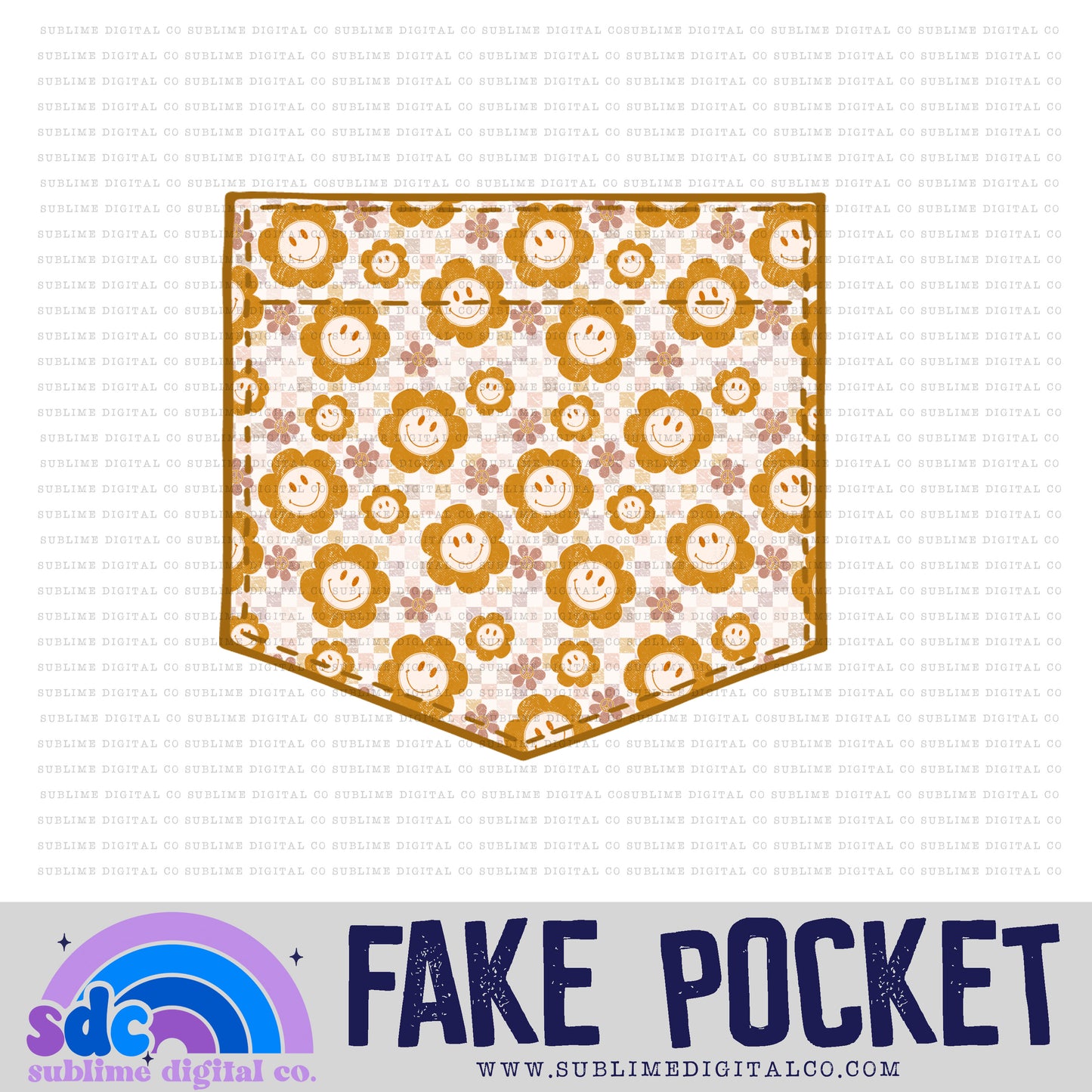 Floral Smiley Checkerboard • Fake Pocket • Instant Download • Sublimation Design