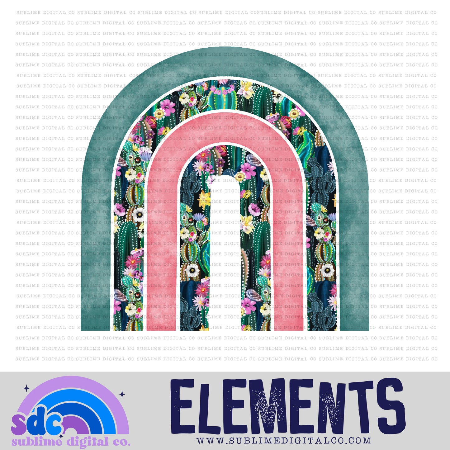 Cactus • Rainbow • Elements • Digital Design • Instant Download • Sublimation
