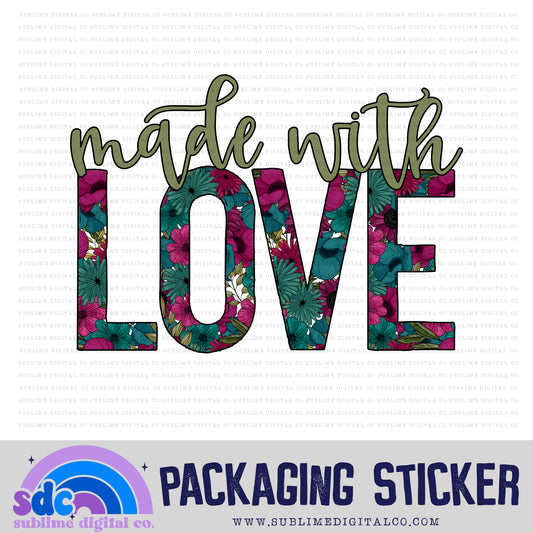 Made with Love - Teal Magenta Floral | Print + Cut | Small Business Stickers | Digital Download | PNG File