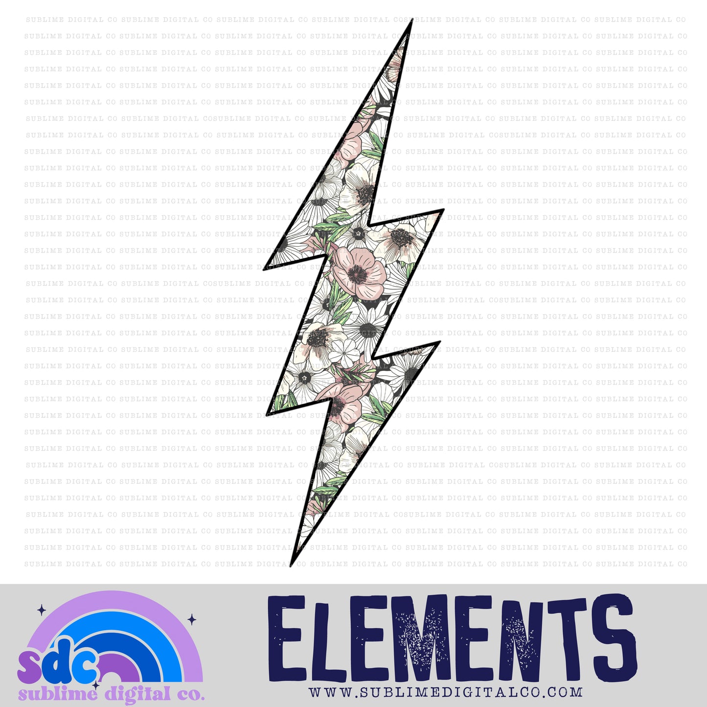 Floral • Lightening Bolt • Elements • Digital Design • Instant Download • Sublimation
