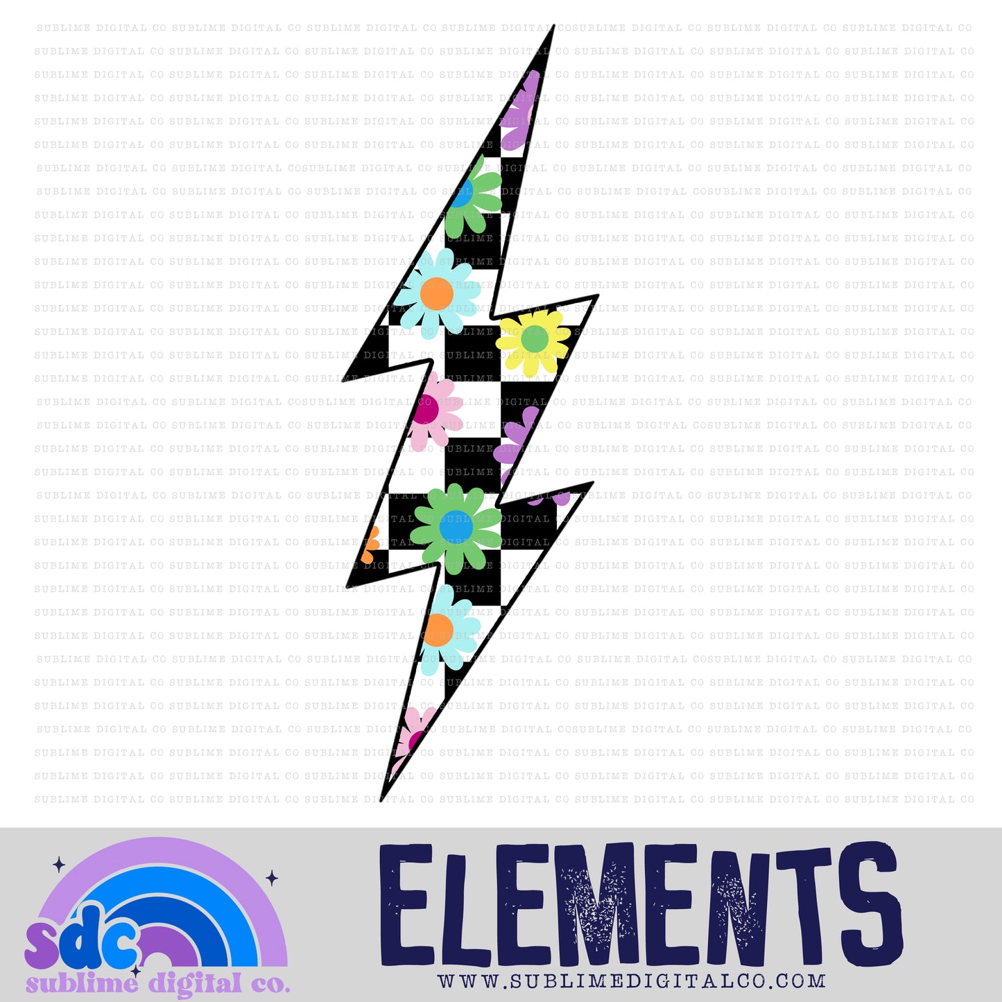 Floral Checkerboard • Lightening Bolt • Elements • Digital Design • Instant Download • Sublimation