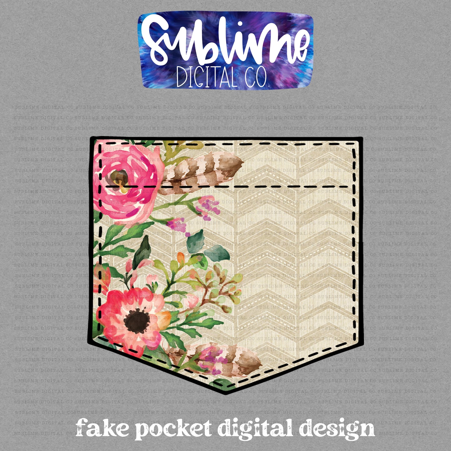 Floral Chevron • Fake Pocket • Instant Download • Sublimation Design