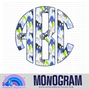 Blue & Green Mountains Monogram | 26 PNG Files | Digital Download