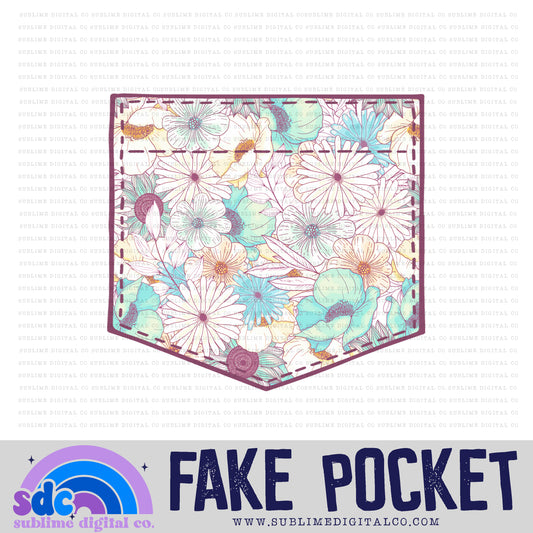 Teal Yellow Floral • Fake Pocket • Instant Download • Sublimation Design