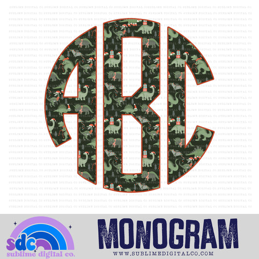 Christmas Dinosaur Monogram | 26 PNG Files | Digital Download