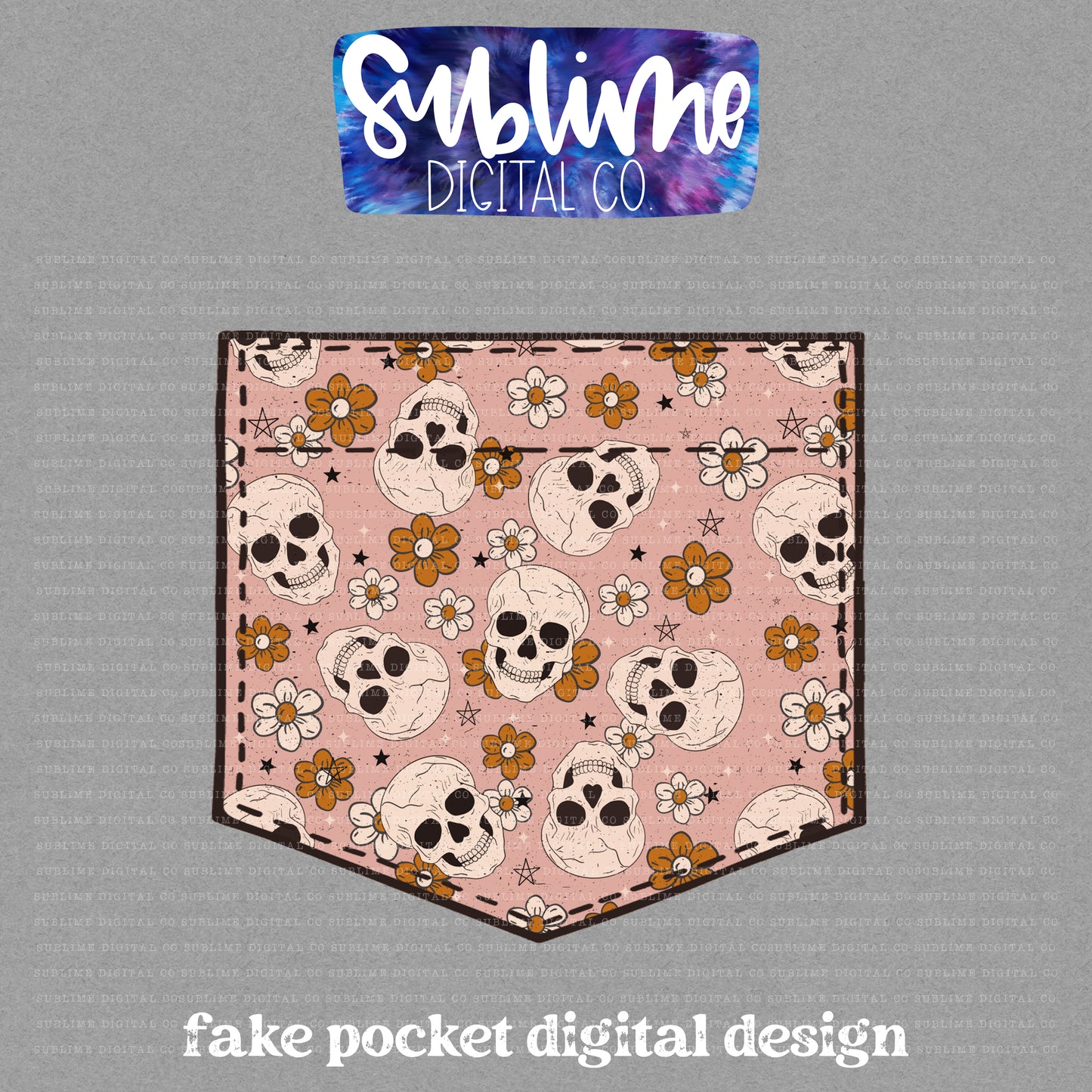 Floral Skulls 2 • Fake Pocket • Instant Download • Sublimation Design