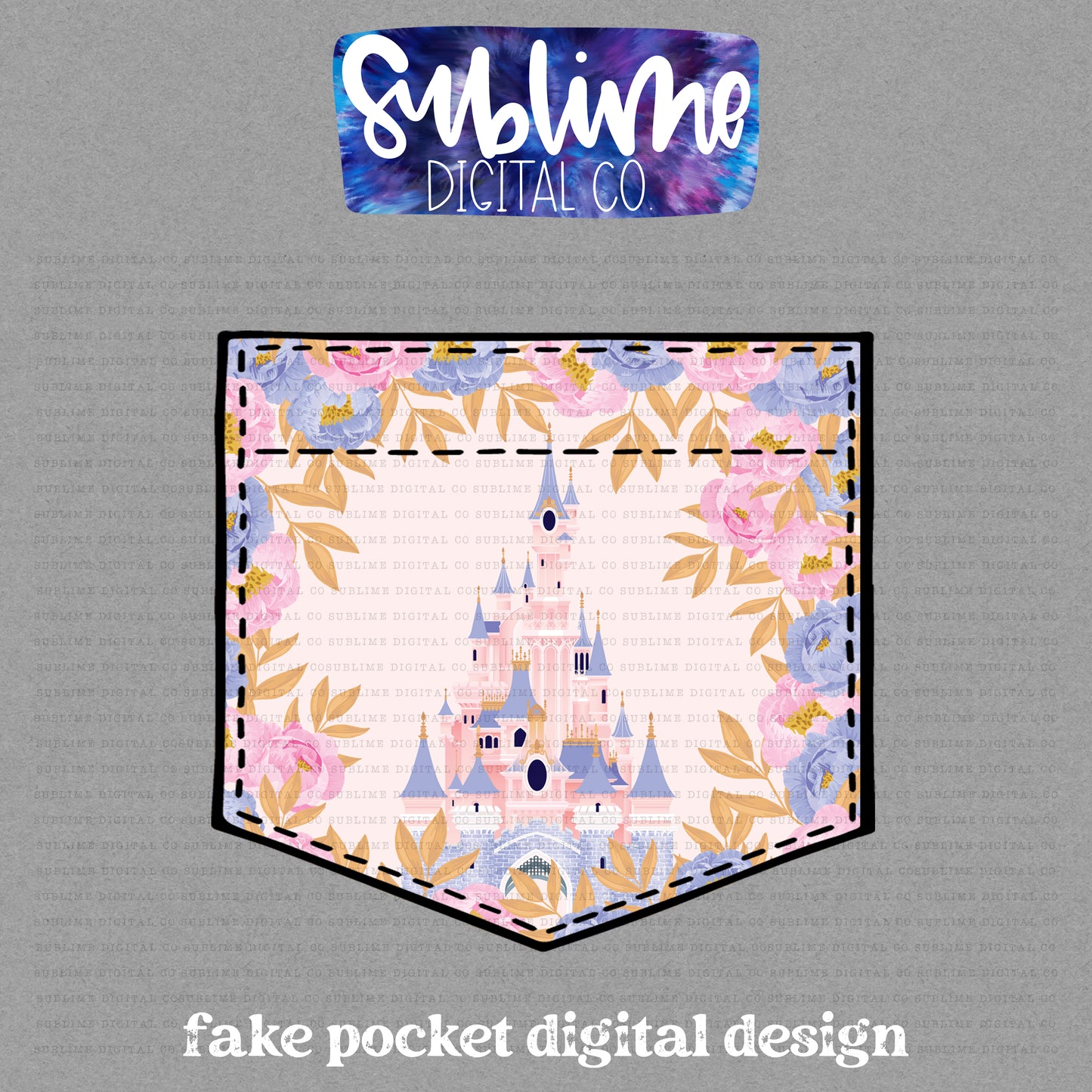 Floral Castle • Fake Pocket • Instant Download • Sublimation Design
