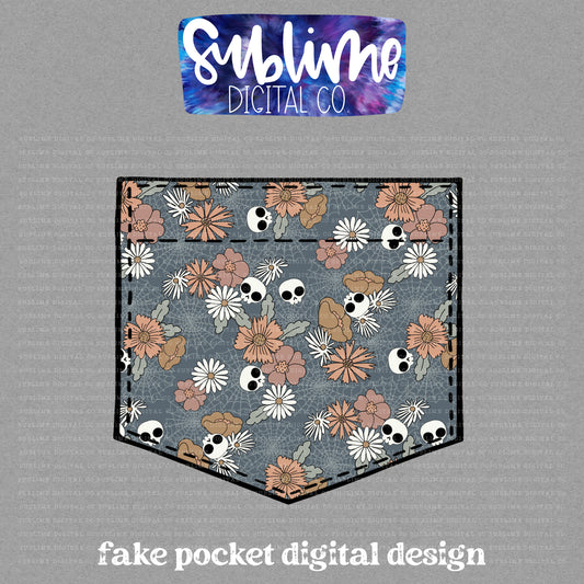 Floral SKull • Fake Pocket • Instant Download • Sublimation Design