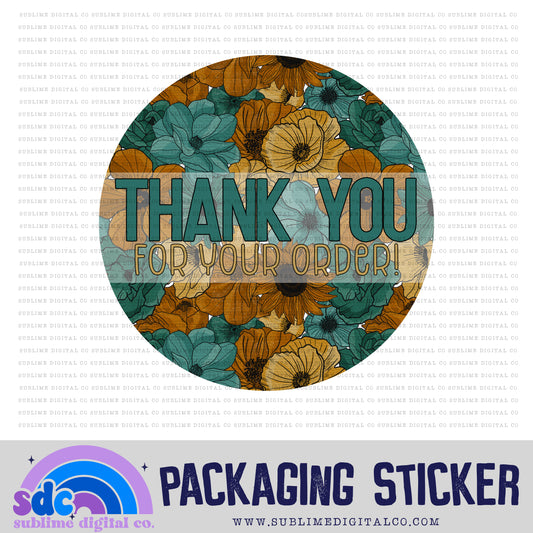 Thank You - Teal & Mustard Floral Circle | Print + Cut | Small Business Stickers | Digital Download | PNG File