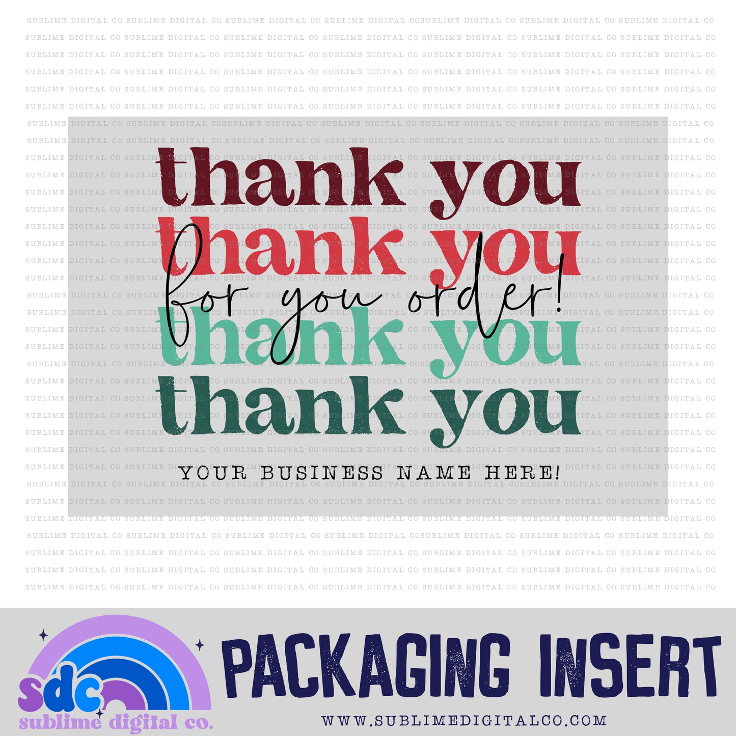 Thank You For Your Order • Christmas Colors • Custom Business Name Packaging Insert
