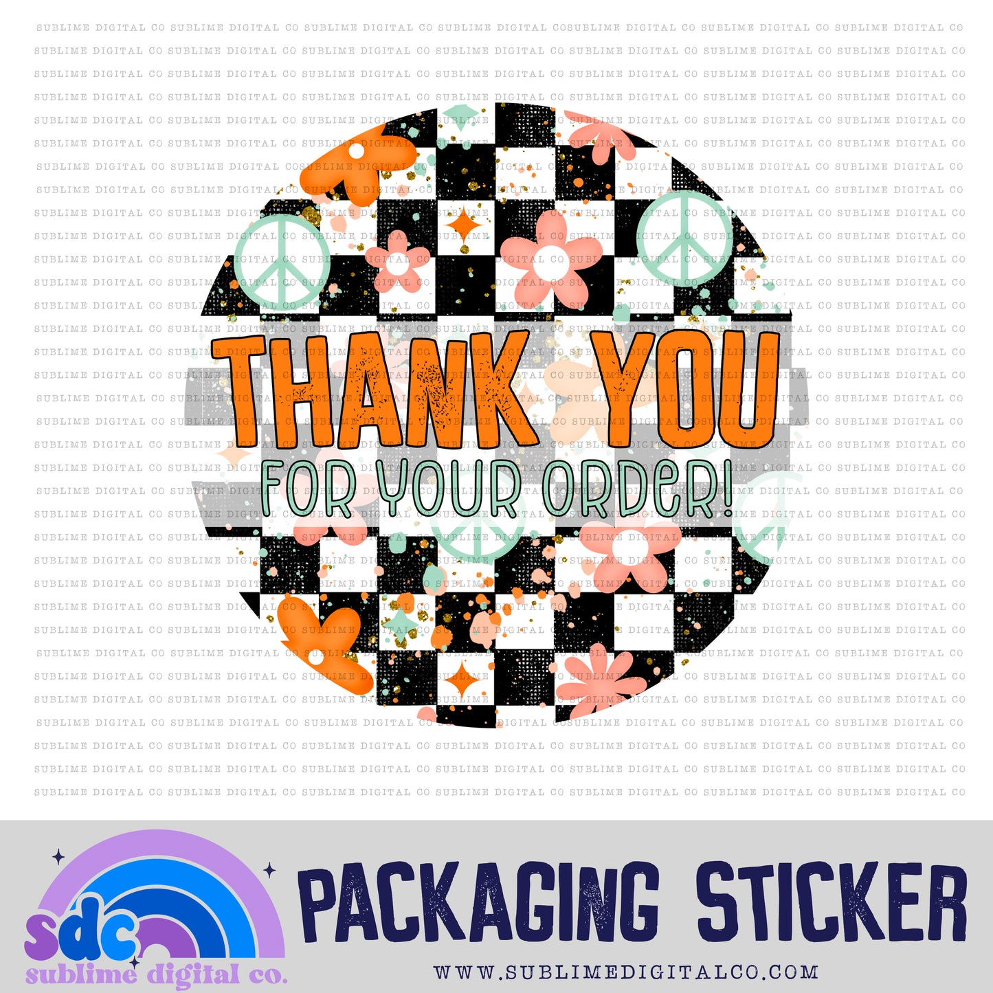 Thank You - Retro Floral Checkerboard | Print + Cut | Small Business Stickers | Digital Download | PNG File