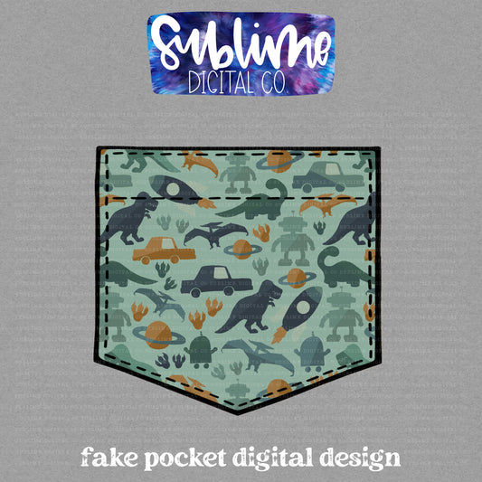 Dinos, Robots & Cars • Fake Pocket • Instant Download • Sublimation Design