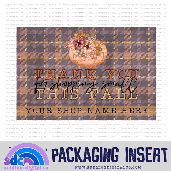Thank You for Shopping Small This Fall • Floral Pumpkin & Plaid • Custom Business Name Packaging Insert