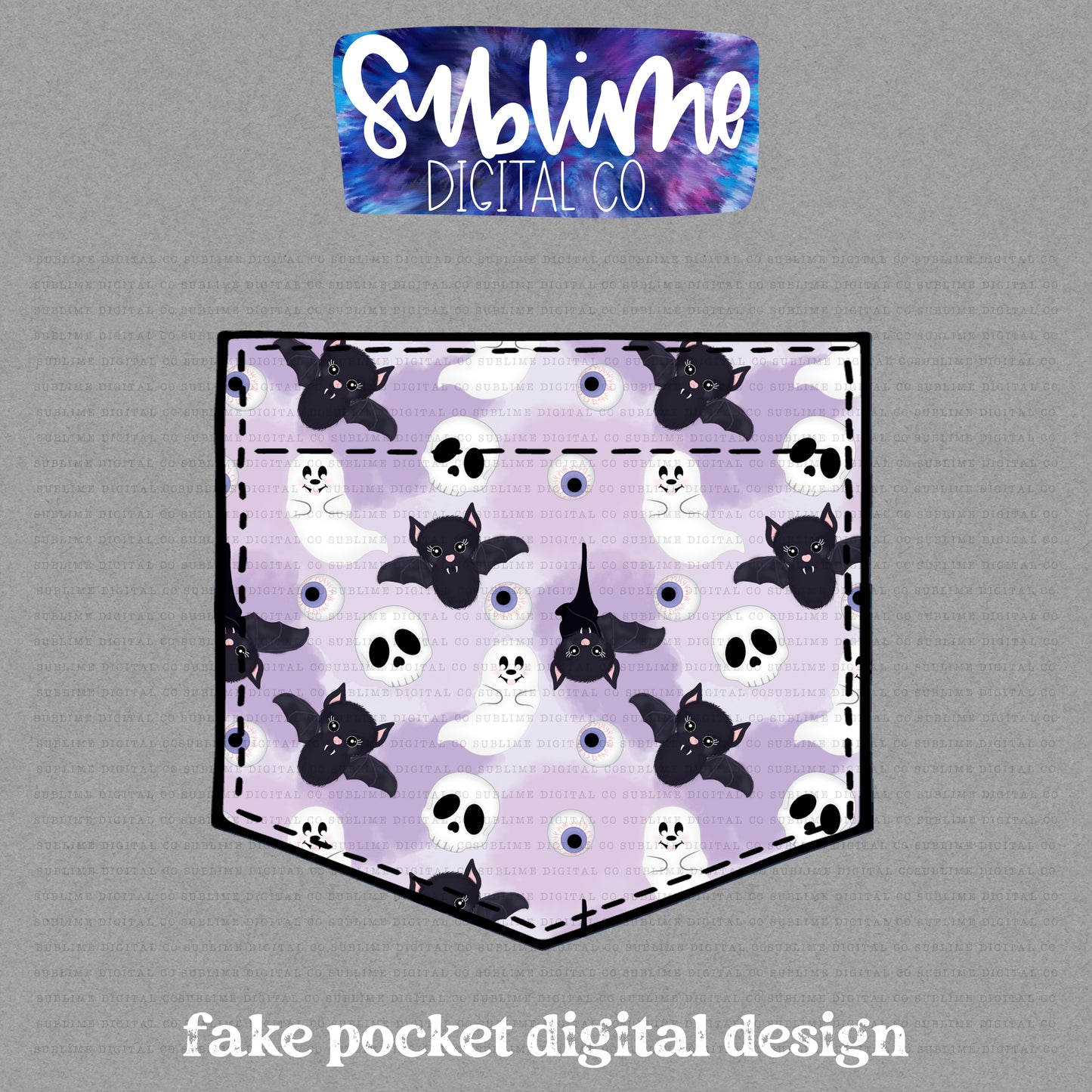 Bats, Ghosts & Skulls • Fake Pocket • Instant Download • Sublimation Design