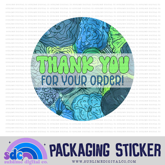 Thank You - Blue Green Floral | Print + Cut | Small Business Stickers | Digital Download | PNG File