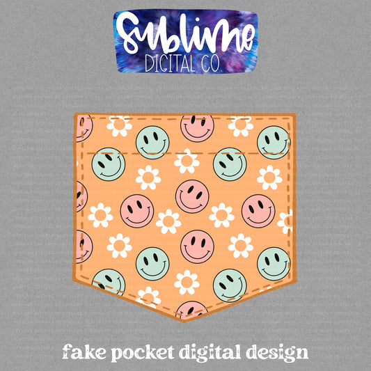 Retro Floral Smiley • Fake Pocket • Instant Download • Sublimation Design
