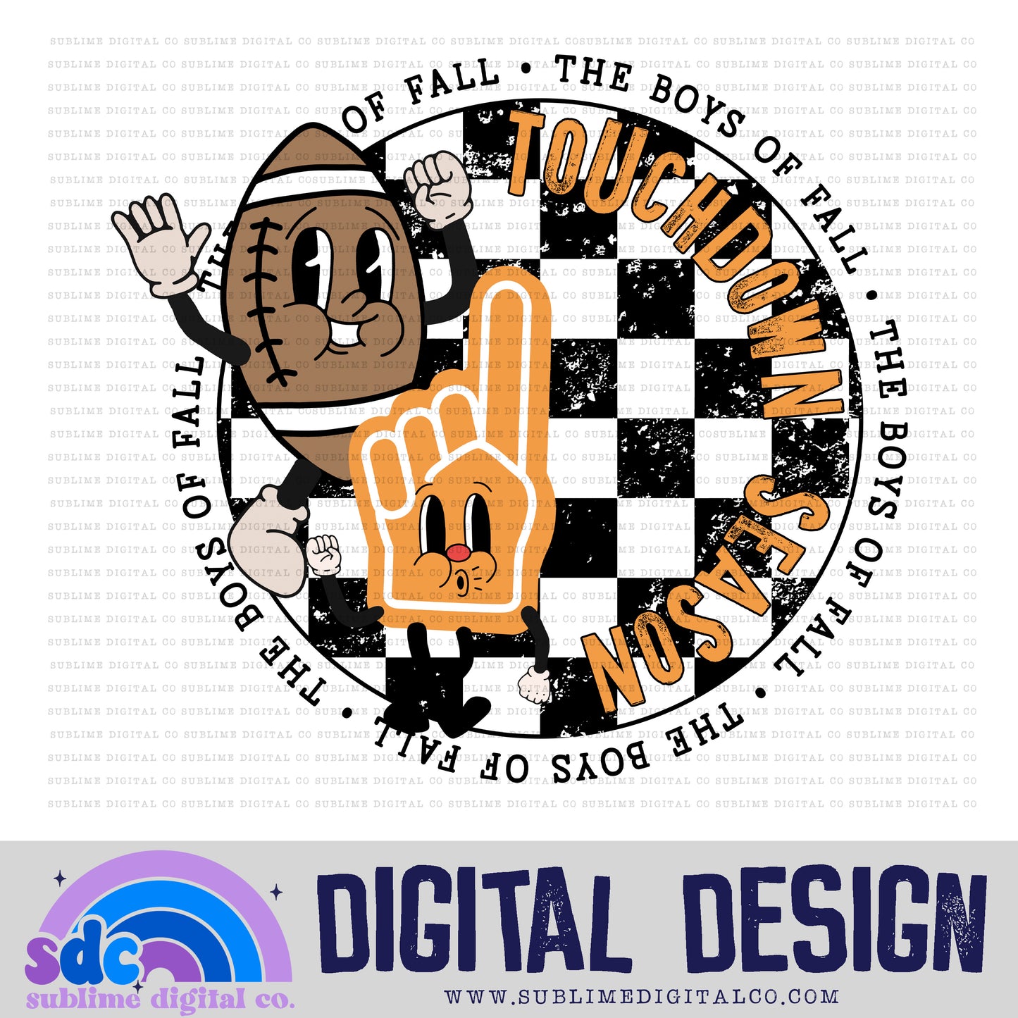 Touchdown Season • Sports • Retro Characters • Instant Download • Sublimation Design