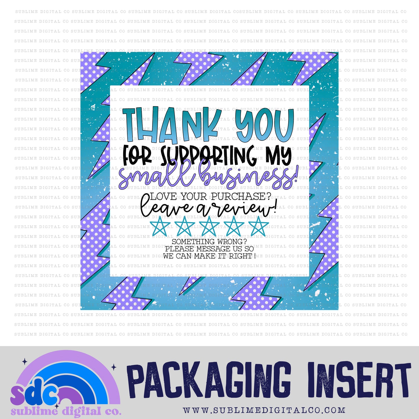Teal Lightening Bolt Thank You • Leave A Review • Packaging Insert • Instant Download