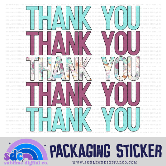 Thank You - Teal Yellow Floral | Print + Cut | Small Business Stickers | Digital Download | PNG File