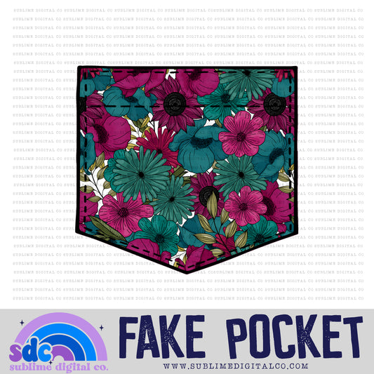 Teal Magenta Floral • Fake Pocket • Instant Download • Sublimation Design