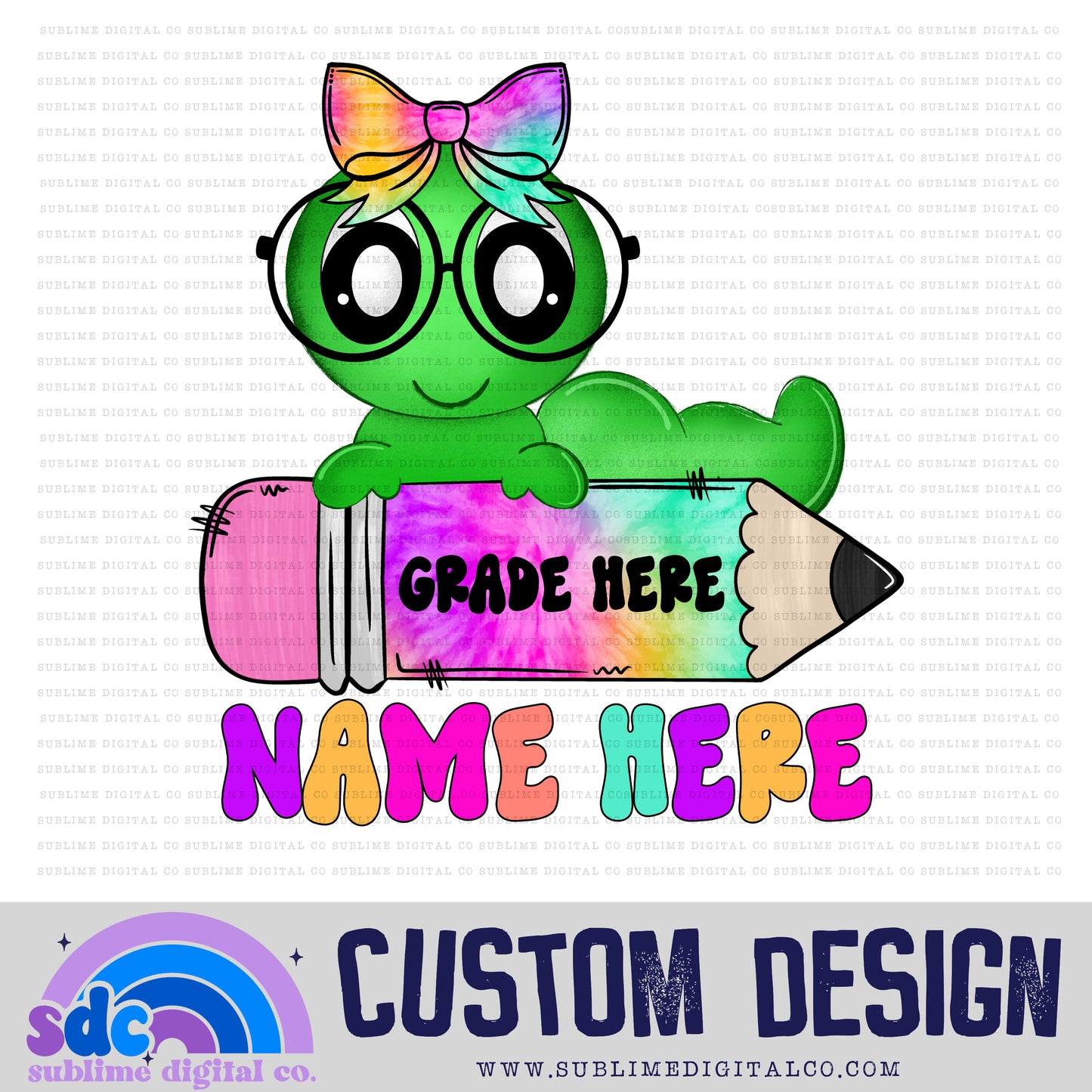 Worm & Pencil Tie Dye • Custom • School • Instant Download • Sublimation Design