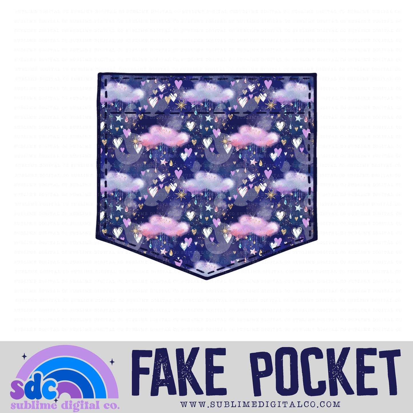 Cloudy Hearts • Fake Pocket • Instant Download • Sublimation Design