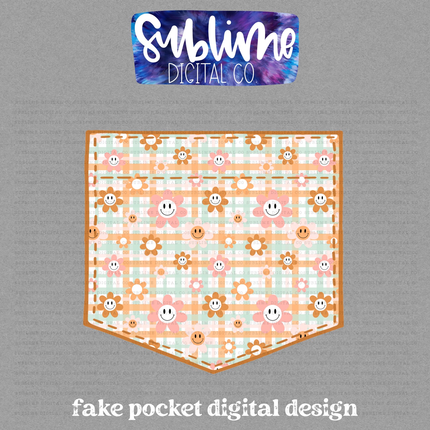 Retro Floral Plaid • Fake Pocket • Instant Download • Sublimation Design