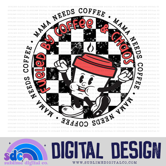 Mama Needs Coffee - Red Lid • Retro Characters • Instant Download • Sublimation Design