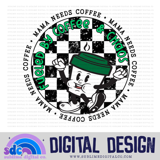 Mama Needs Coffee - Green Lid • Retro Characters • Instant Download • Sublimation Design