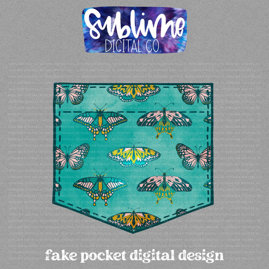 Teal Butterfly • Fake Pocket • Instant Download • Sublimation Design