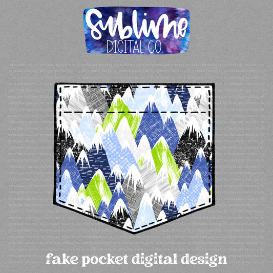 Blue & Green Mountains • Fake Pocket • Instant Download • Sublimation Design