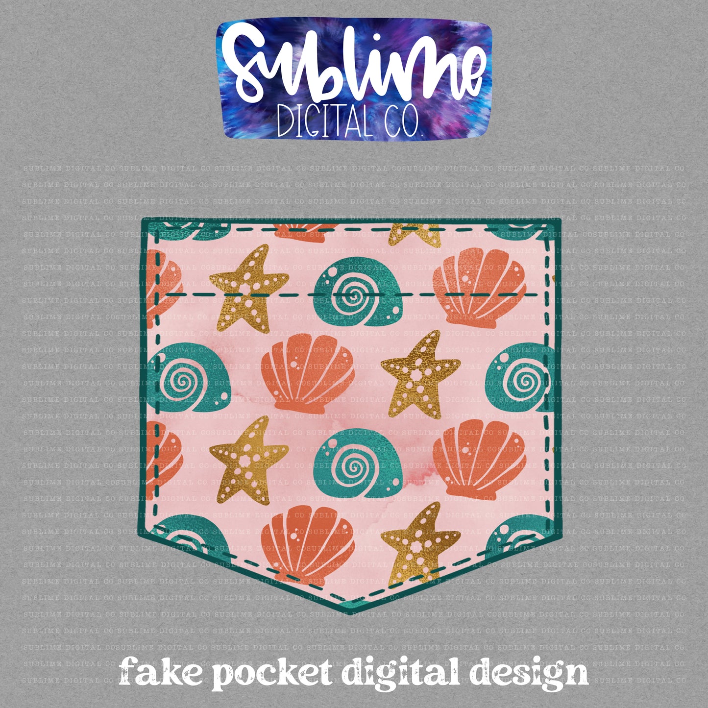 Seashells • Fake Pocket • Instant Download • Sublimation Design