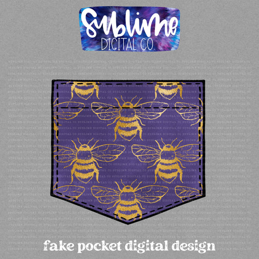 Purple & Gold Bees • Fake Pocket • Instant Download • Sublimation Design
