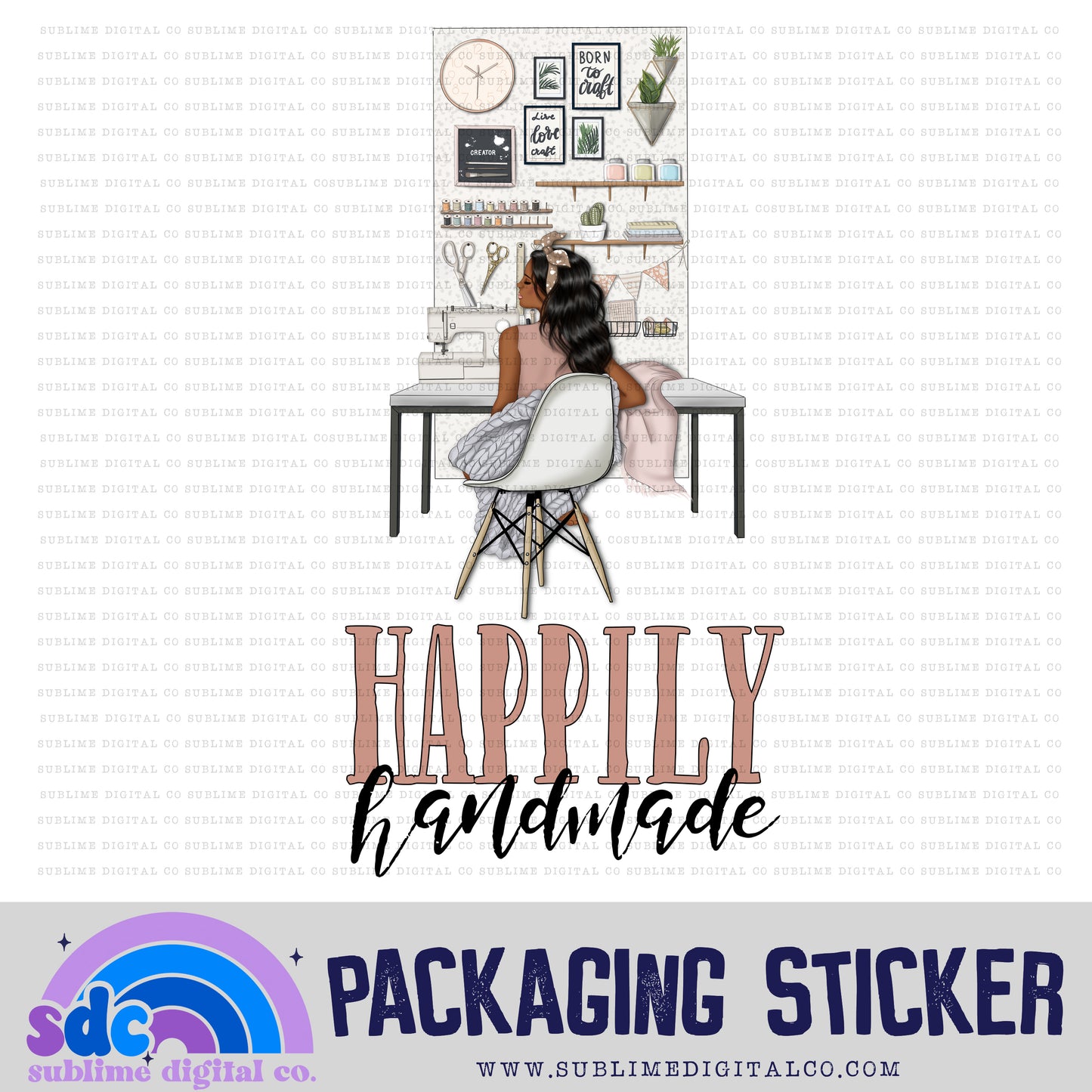 Happily Handmade - Sewing Desk - 5 | Small Business Stickers | Digital Download | PNG File
