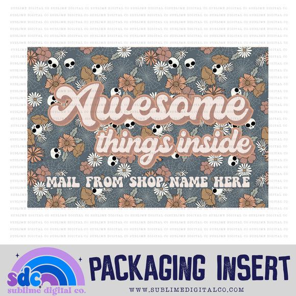 Awesome Things Inside • Spiderweb Skull • Custom Business Name Packaging Insert