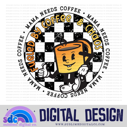 Mama Needs Coffee - Orange/Yellow Mug • Retro Characters • Instant Download • Sublimation Design