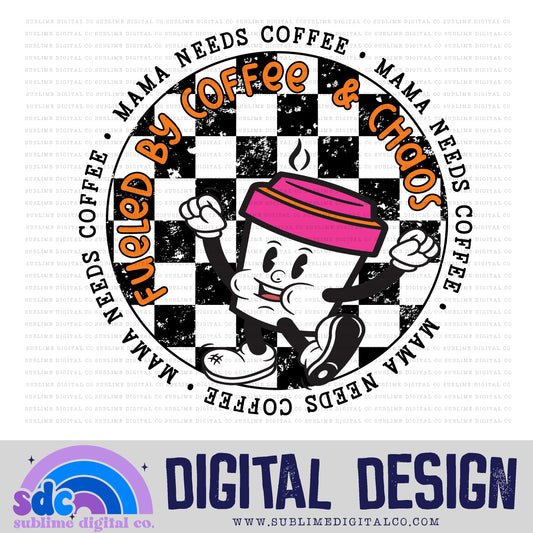 Mama Needs Coffee - Orange/Pink Lid • Retro Characters • Instant Download • Sublimation Design