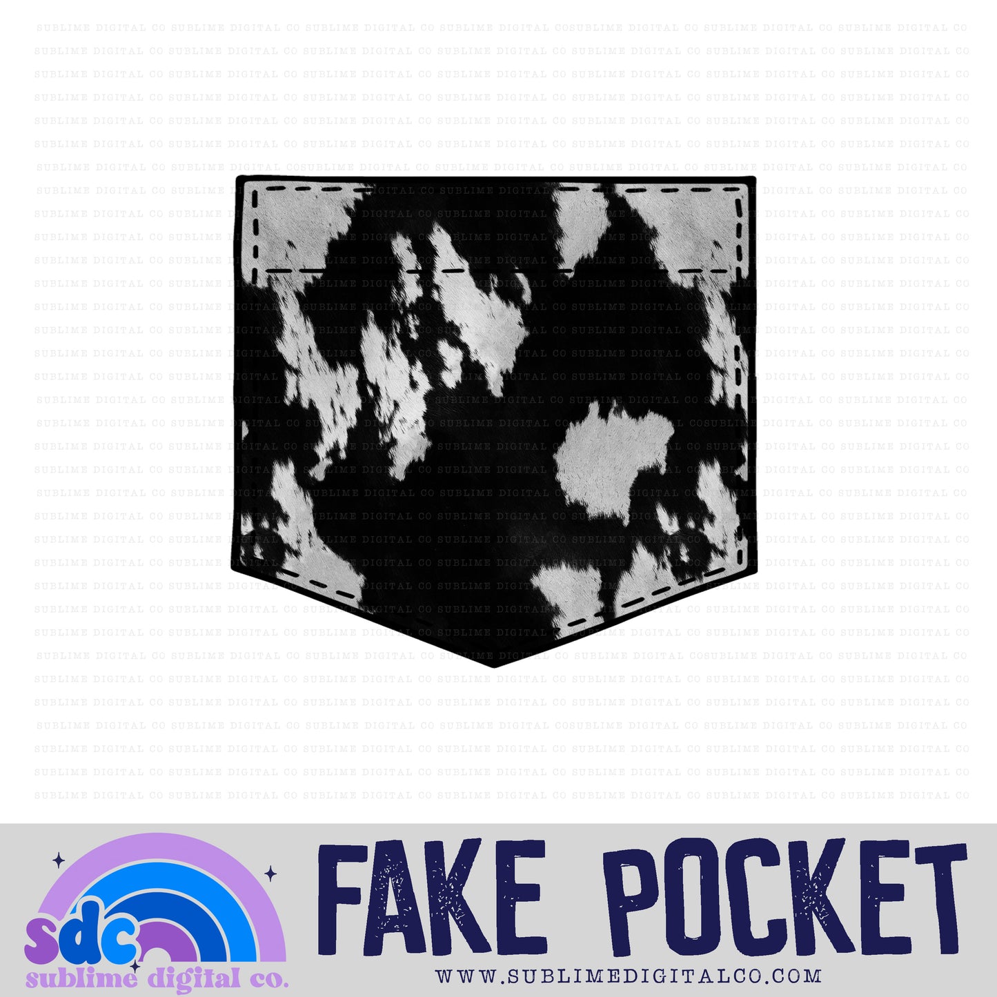BW Cow Print • Fake Pocket • Instant Download • Sublimation Design