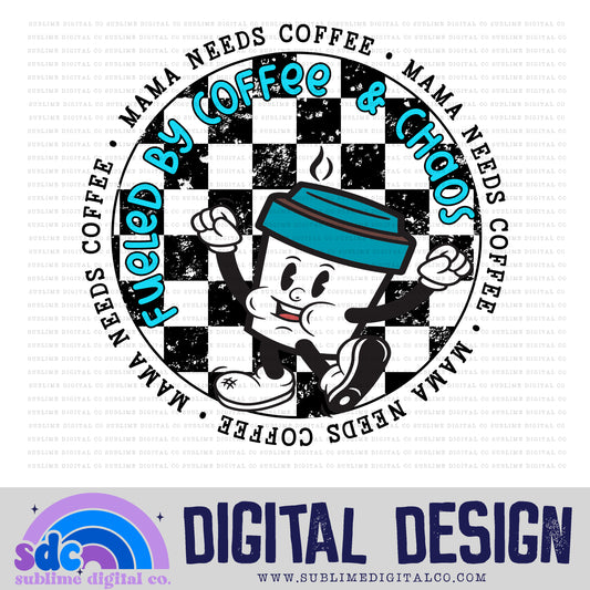 Mama Needs Coffee - Turquoise/Brown Lid • Retro Characters • Instant Download • Sublimation Design