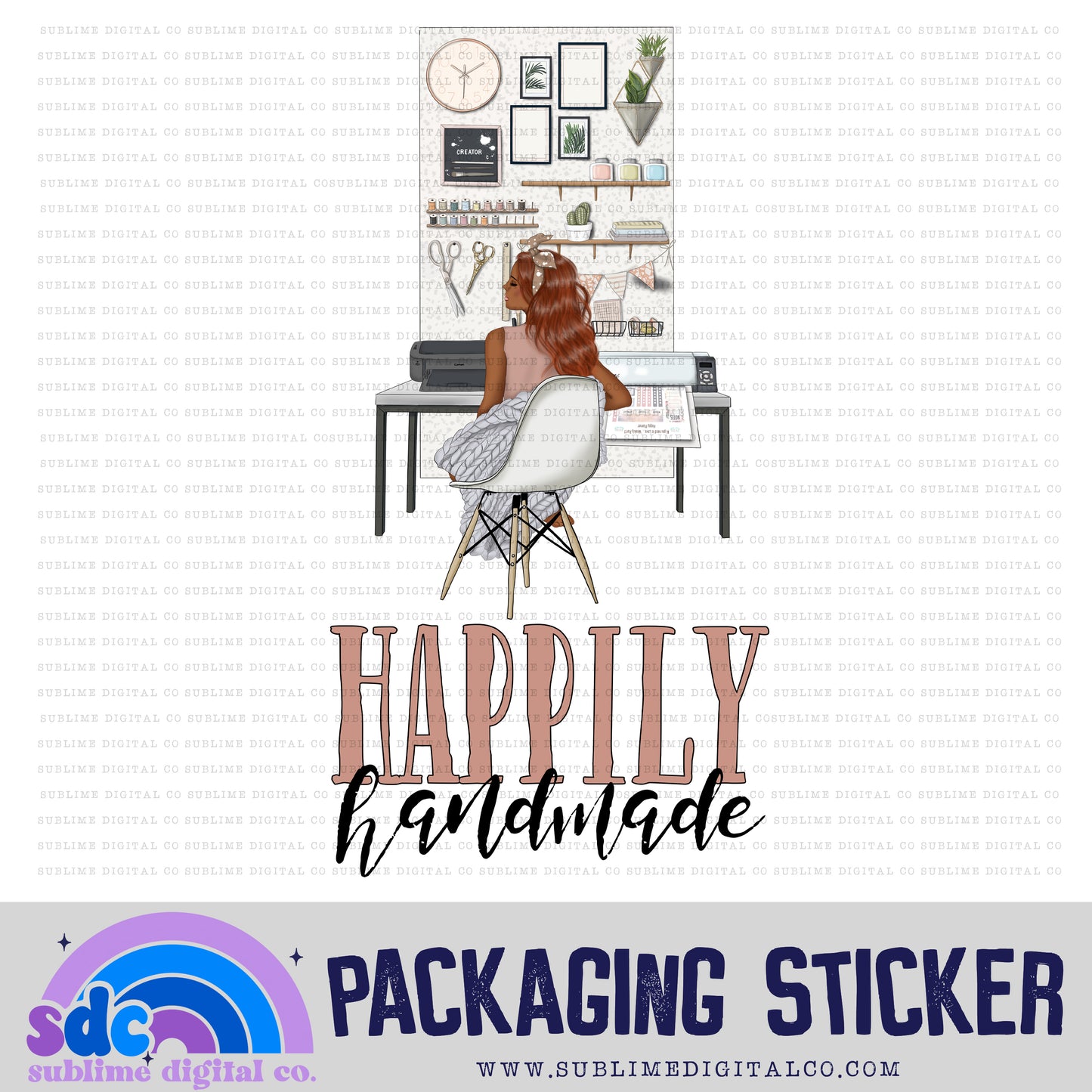 Happily Handmade - Cutting Machine Desk - 3 | Small Business Stickers | Digital Download | PNG File