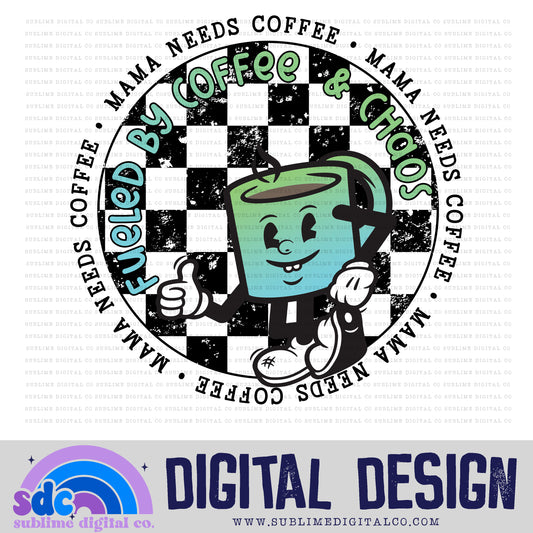 Mama Needs Coffee - Blue/Green Mug • Retro Characters • Instant Download • Sublimation Design