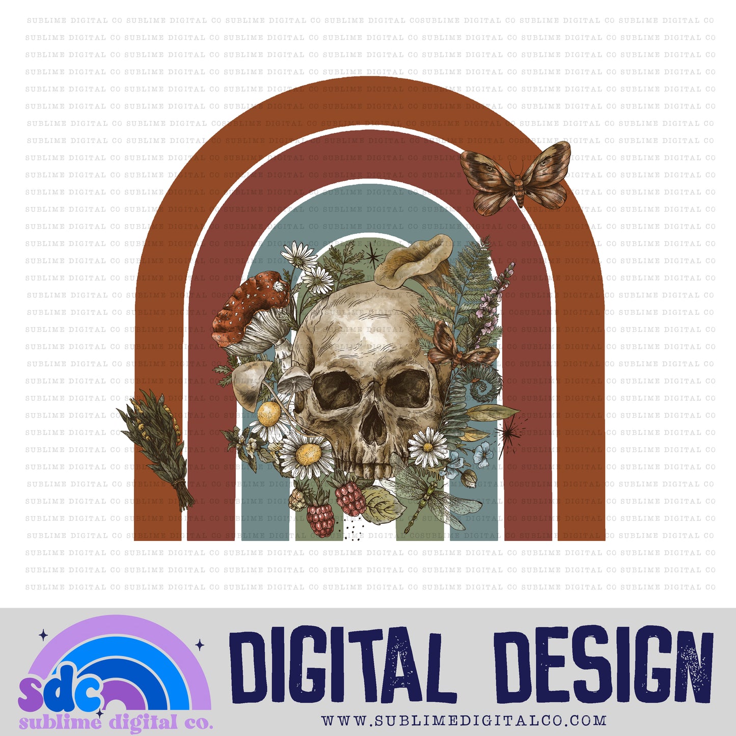 Wicca Floral Skull • Rainbows • Instant Download • Sublimation Design