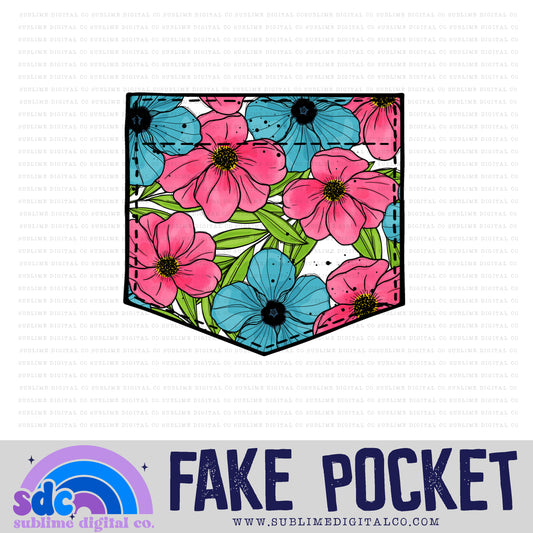 Bright Pink Blue Floral • Fake Pocket • Instant Download • Sublimation Design