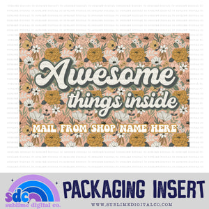 Awesome Things Inside • Pink & Gold Floral • Custom Business Name Packaging Insert